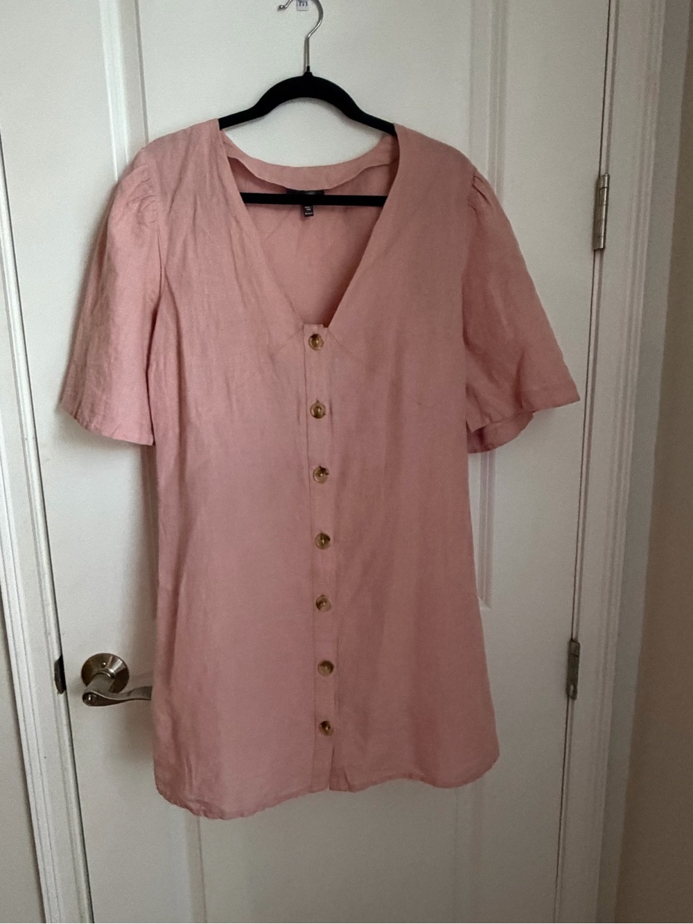 Topshop Blush Pink Button-Down V-Neck Linen Dress
